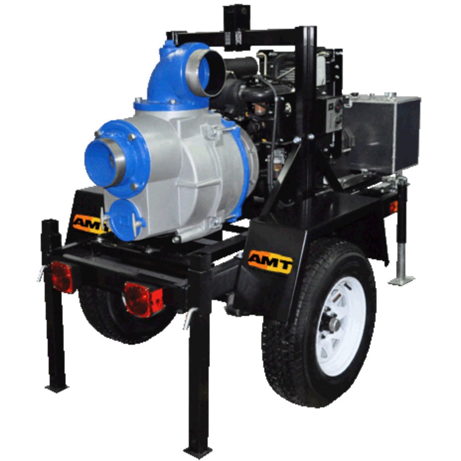 AMT 5587-D6 Trailer Mounted 6" Aluminum Self-Priming Engine Driven Trash Pump (Kohler KDW1003 Diesel Engine, Viton®/Silicon Carbide Seal)
