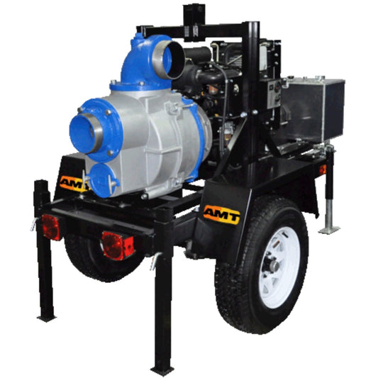AMT 5585-H6 Trailer Mounted 6" Aluminum Self-Priming Engine Driven Trash Pump (Honda V-Twin OHV Engine, Viton®/Silicon Carbide Seal)