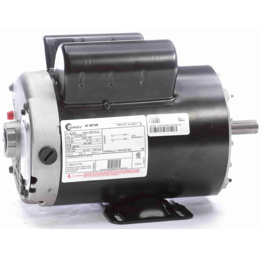 Century B385 5 HP Air Compressor Motor (Single Phase, 60 Hz, 208-230V, 3600 RPM, P56, DP) ** Clearance **