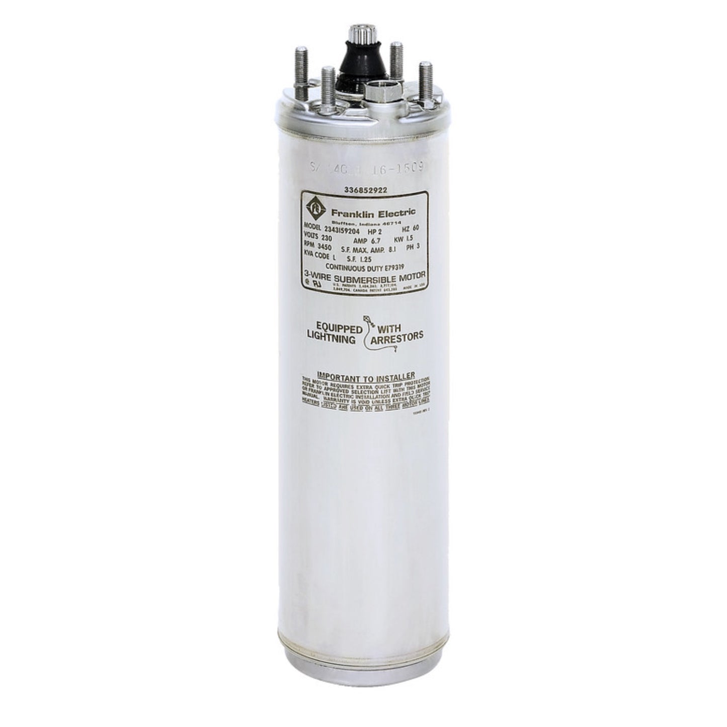 Franklin Electric 2247022504G - 4" Encapsulated Submersible Motor - Water Well Type (3 HP, Single Phase, 230V, 60Hz, 3 Wire)