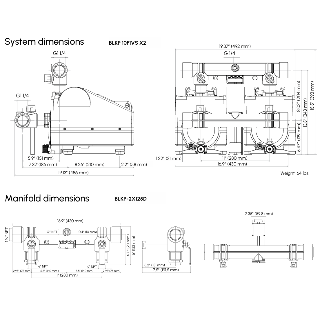 Pearl BLKP 10F1VS X2 Constant Pressure Pump System (1 HP, Single Phase, 115/230V, 60Hz, 8-45GPM)