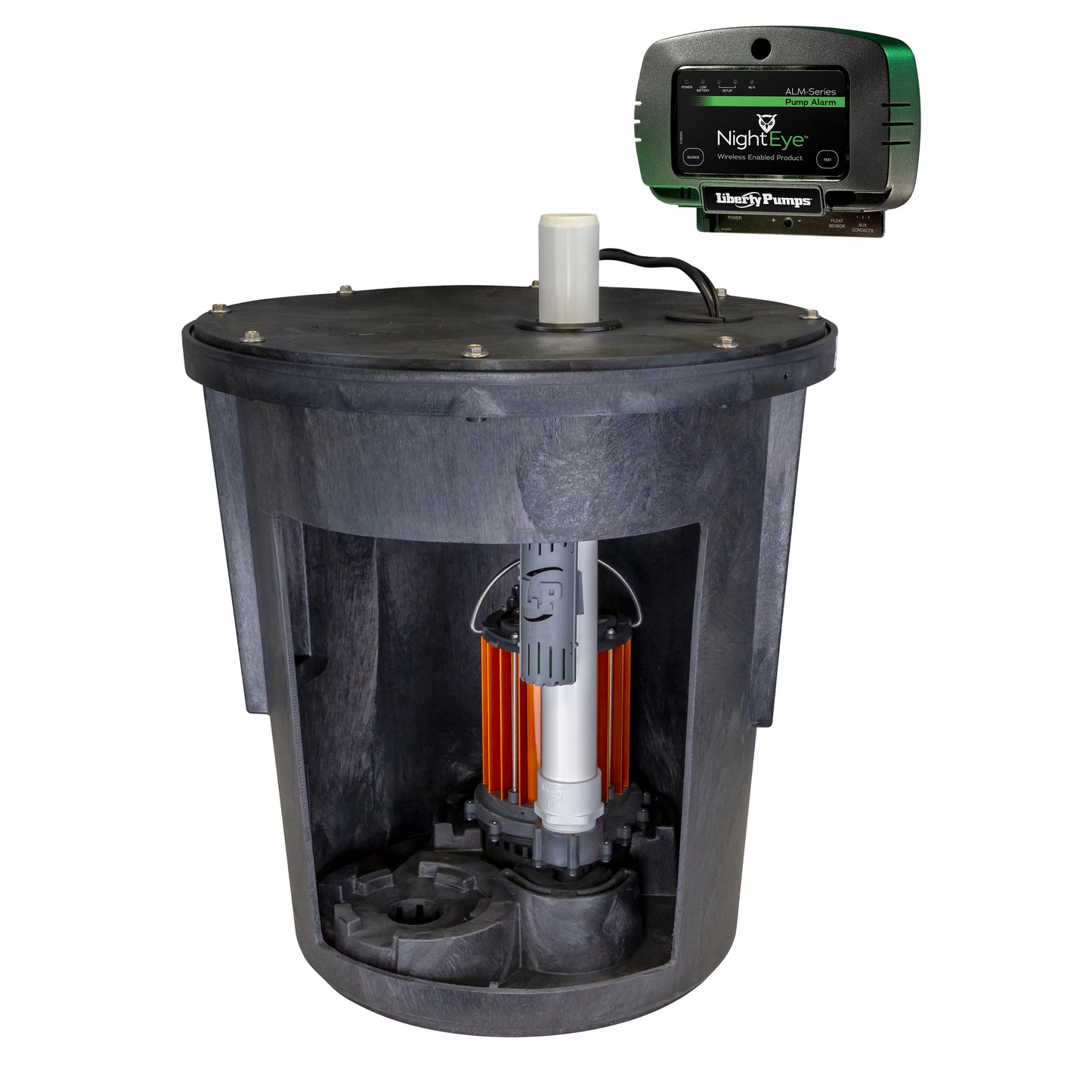 Liberty SPAC-457-ALM-P1-EYE Assembled Sump Pump System - 18" x 22" Basin with Cover & ALM-P1-EYE Alarm (1/2 HP, 115V, 25' Cord)