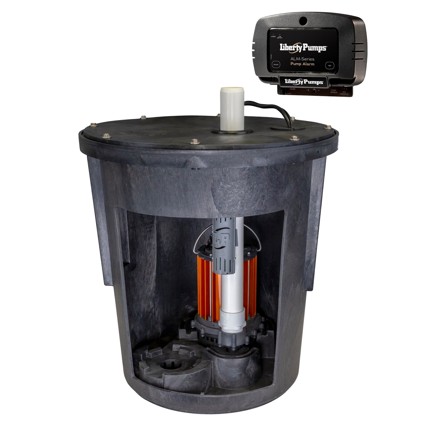 Liberty SPAC-S37-P-ALM-P1 Assembled Sump Pump System - 18" x 22" Basin with Cover & ALM-P1 Alarm (1/3 HP, 115V, 10' Cord)