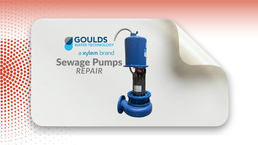 Goulds sewage pump repair disassembled motor showing mechanical seal replacement, electrical cord repair, and oil service performed by Dade Pump technicians