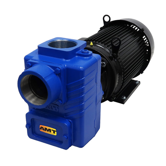 AMT 4873-95 4" Cast Iron Self-Priming Electric Motor Driven Centrifugal Pump (10 HP, TEFC, 215JM, 230V, Single Phase, Buna-N/SS)